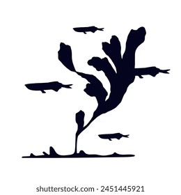 Silueta de algas con bancos de peces.Vector gráficos.