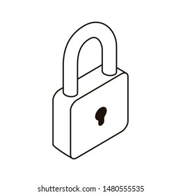 silhouette of security padlock on on white background
