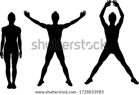 Silhouette of the sequence of a girl doing the jumping jack exercise. Vector illustration.
