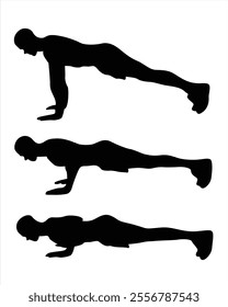 Silhouette sequence of a man doing a push-up exercise. Collection of Different Push-Up Poses, Perfect for Logo, Design, and More.