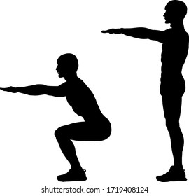 Silhouette sequence of a man doing a squat exercise. Vector illustration.