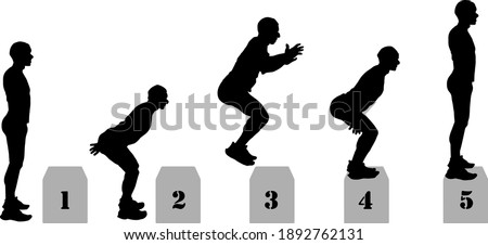 Silhouette sequence of a man executing the standing box jump exercise. Vector illustration.