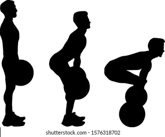 Silhouette sequence of a weightlifter doing a deadlift exercise. Vector illustration. 