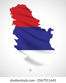 Silhouette of Serbia map filled with the Serbian flag design, symbolizing national pride, cultural heritage, and geographic identity.  
