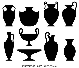 Silhouette set of ancient vases