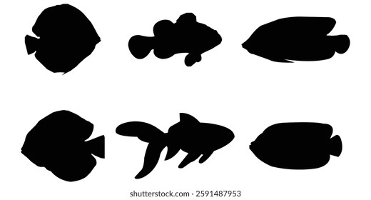 Silhouette set of aquarium fish vector isolated on white background