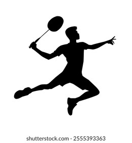 silhouette set of badminton players. silhouette of person playing badminton.