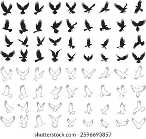 Silhouette set of birds Icon vector art illustration with white background	