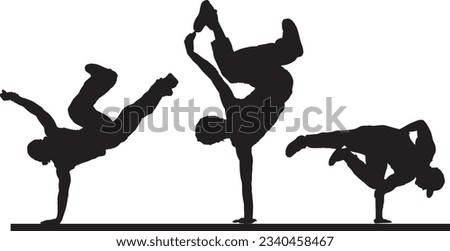 Silhouette Set of Break Dancer's Handstands, Hip Hop Handstand: Vector Illustration of Break Dancer in Action ストックフォト © 