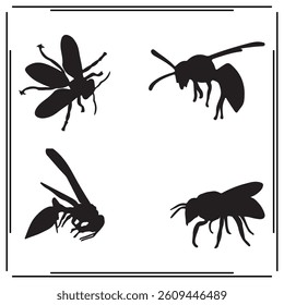 Silhouette set of Bumblebee vector illustration on white background.
