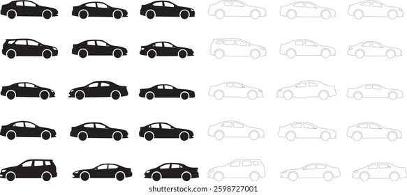 Silhouette set of Car Icon vector art illustration with white background	
