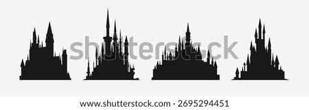 Silhouette set of castles. Isolated on white background. Vector illustration.