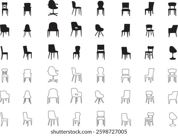 Silhouette set of Chair Icon vector art illustration, chair line art, clean shape, silhouette chair shape with white background