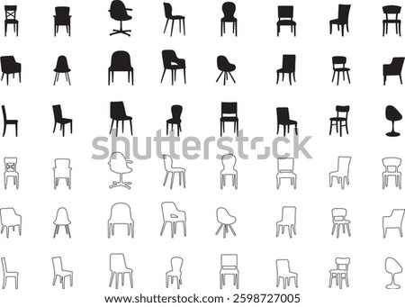Silhouette set of Chair Icon vector art illustration, chair line art, clean shape, silhouette chair shape with white background