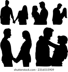 Silhouette Set of Couples Hugging Each Other