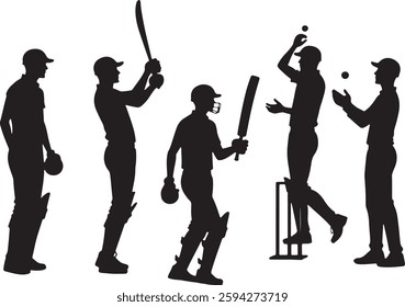 Silhouette set of cricket players icon vector illustration with white background