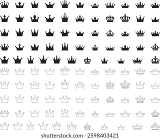 Silhouette set of Crown Icon vector art illustration with white background