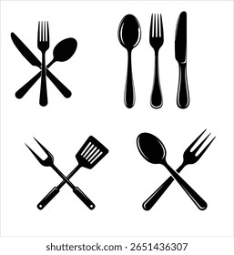 Silhouette Set of Cutlery and BBQ Tools Icons	