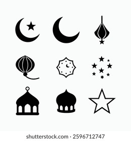 Silhouette set of decoration Islamic Eid - mosque icons vector art illustration. Eid Al-Fitr.