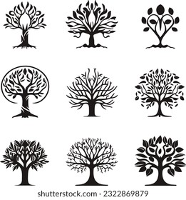 Silhouette of set different trees vector illustration design