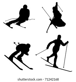 Silhouette set of different winter sports skiing part 1