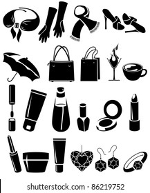 Silhouette set of different woman's things