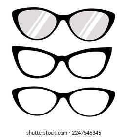 Silhouette set of eyewear, eye glasses and sunglasses in flat vector.