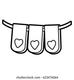silhouette set flag in a rope for decoration with heart shape inside vector illustration