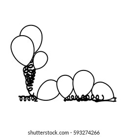 silhouette set flying balloons with serpentine on the floor vector illustration