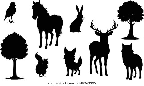 Silhouette set of forest animals