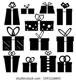 Silhouette set of gift box  Isolated on white background.
Collection for birthday, Christmas, Valentine`s Day and other holidays. Vector illustration.Flat design.