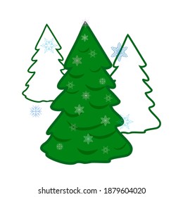 Silhouette set green spruce on white background. Christmas tree isolated. Colorful template for prints, textiles, card, wallpaper. Isolated graphic element. Flat image. illustration
