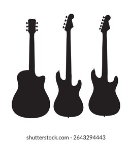 Silhouette set of guitar on white background