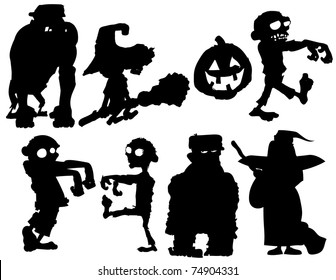 Silhouette set of Halloween characters isolated on white