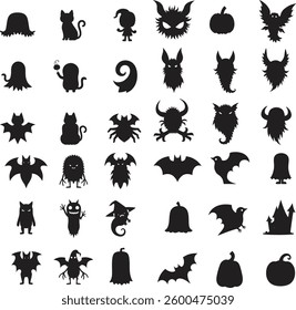 Silhouette set of Halloween Icon vector art illustration with white background