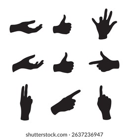 Silhouette set of hand on white background
