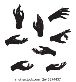 Silhouette set of hand on white background