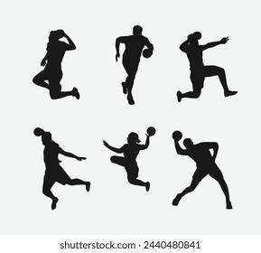 Silhouette Set von Handballer, Athlet. Sport, Aktivität, Wettbewerb. Vektor-Illustration.