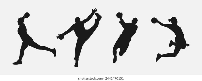 Silhouette Set von Handballer, Athlet. Sport, Aktivität, Wettbewerb. Vektor-Illustration.