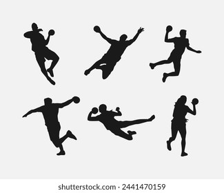 Silhouette Set von Handballer, Athlet. Sport, Aktivität, Wettbewerb. Vektor-Illustration.