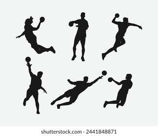 Silhouette Set von Handballer, Athlet. Sport, Aktivität, Wettbewerb. Vektor-Illustration.