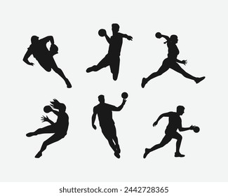 Silhouette Set von Handballer, Athlet. Sport, Aktivität, Wettbewerb. Vektor-Illustration.