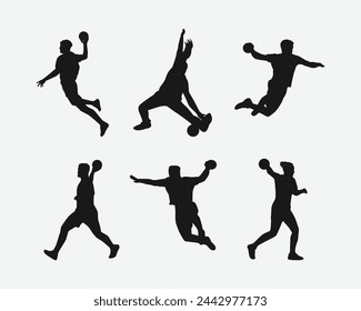 Silhouette Set von Handballer, Athlet. Sport, Aktivität, Wettbewerb. Vektor-Illustration.