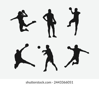 Silhouette Set von Handballer, Athlet. Sport, Aktivität, Wettbewerb. Vektor-Illustration.