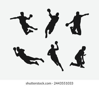 Silhouette Set von Handballer, Athlet. Sport, Aktivität, Wettbewerb. Vektor-Illustration.