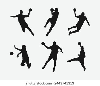 Silhouette Set von Handballer, Athlet. Sport, Aktivität, Wettbewerb. Vektor-Illustration.