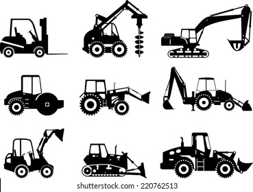  Silhouette set of heavy equipment and machinery