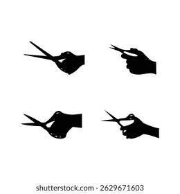Silhouette  set of Human Hand Holding Scissors Vector Illustration for Cutting and Crafting Design