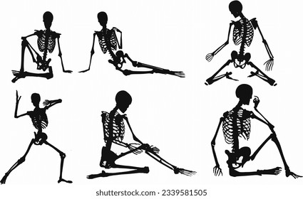Silhouette Set: Human Skeleton Poses - Standing and Sitting, Various Standing and Sitting Poses, Human Skeletons in Different Poses