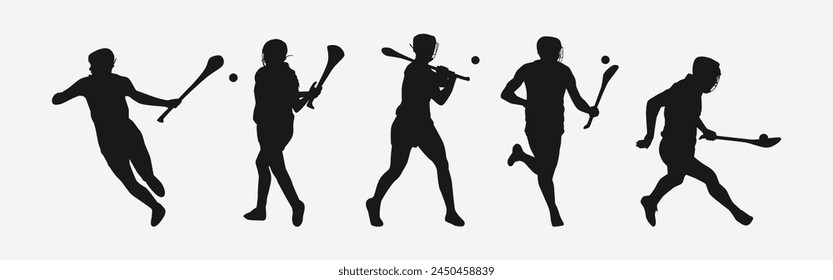 Silhouette Set von Hurling Sport. Vektorillustration.